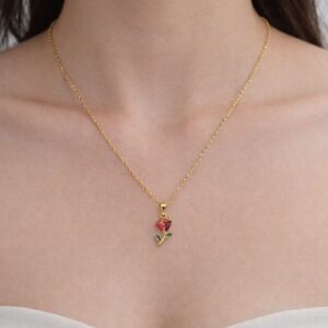 Mini Rose Charm Pendant Neckchain – Anti-Tarnish Stainless Steel