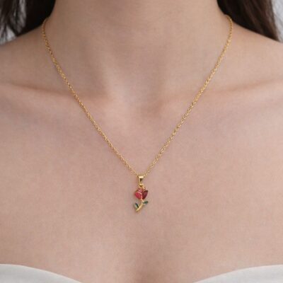 Mini Rose Charm Pendant Neckchain – Anti-Tarnish Stainless Steel
