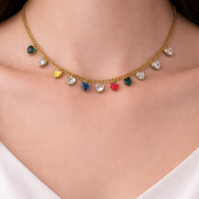 Rainbow Heart Charm Anti-Tarnish Neckchain