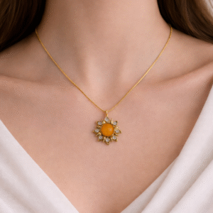 Amber Sunburst Pendant Neckchain – Anti-Tarnish Stainless Steel