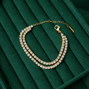 Elegant Dual-Line Crystal Bracelet – Gold Finish