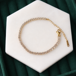 Classic Single-Line Crystal Bracelet – Gold Finish